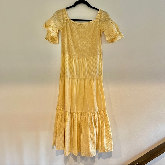 Saylor smocked yellow maxi dress off shoulder size small - Picture 2 of 5